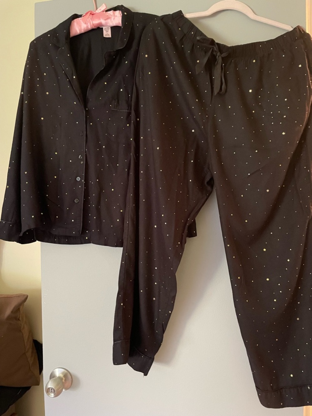 Victoria's Secret Black Pajama Set with Gold Star Accents